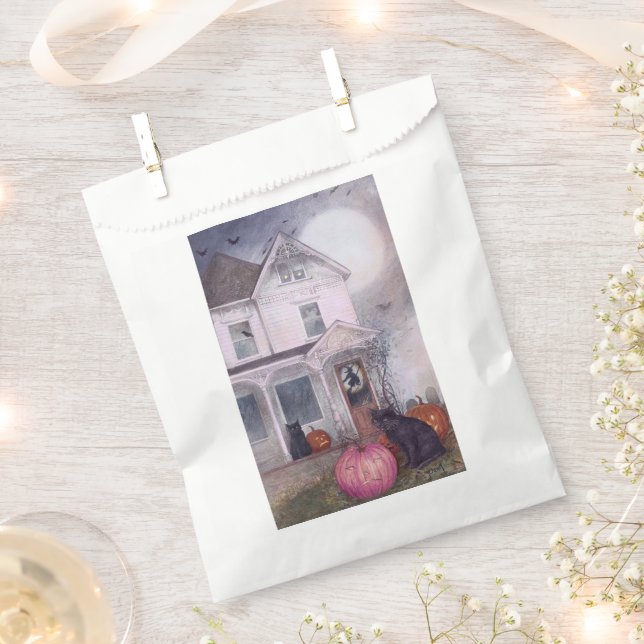 Black Cat Pink Pumpkin & Spuk House Halloween Geschenktütchen (Ausgeschnitten)