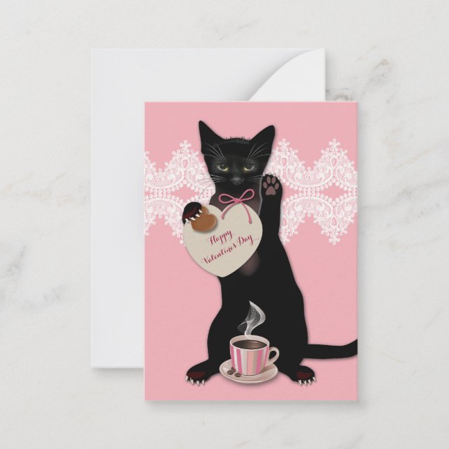 Black Cat Pink Valentine Pack Mitteilungskarte (Vorderseite)