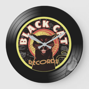 Black Cat Platten Wall Clock - Retro Vinyl Jazz Große Wanduhr