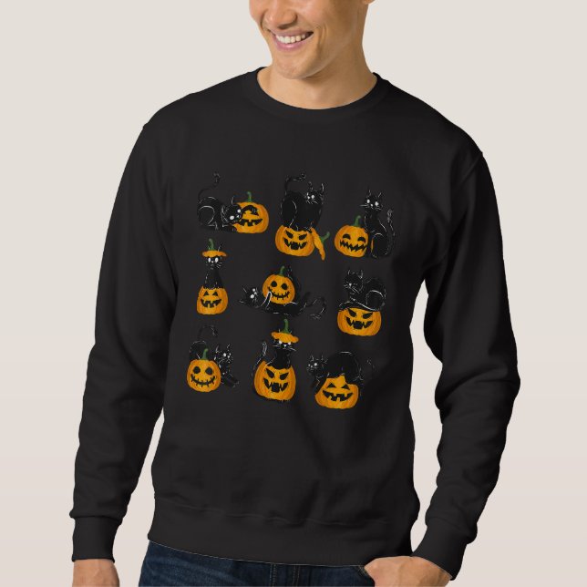 Black Cat Play With Pumkin Cat Spooky Season Sweatshirt (Vorderseite)