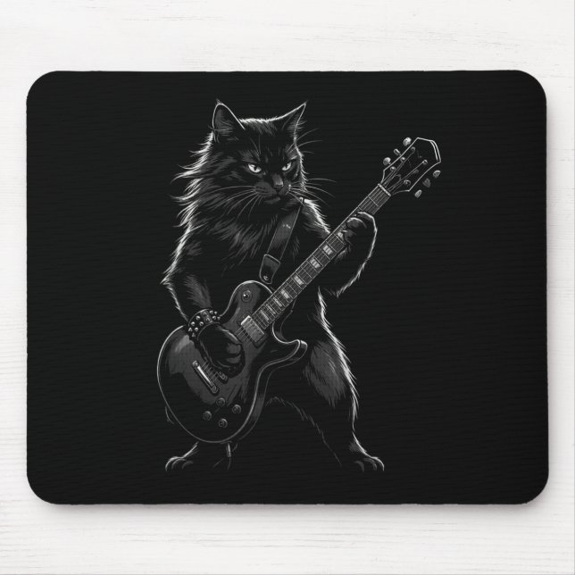 Black Cat Playing Electric Guitar Gothic Rocker  Mousepad (Vorne)