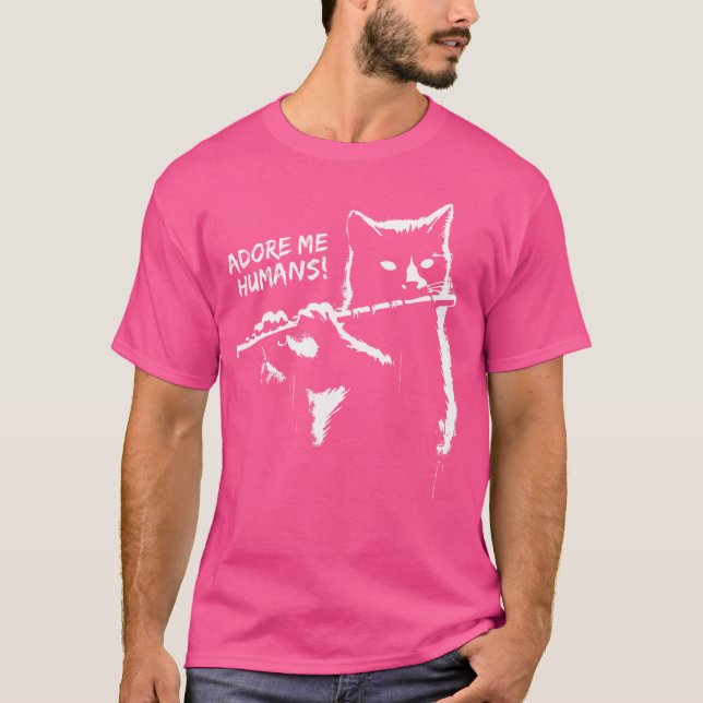 Black Cat Playing Flute - Funny Graphic Cat Kitten T-Shirt (Vorderseite)
