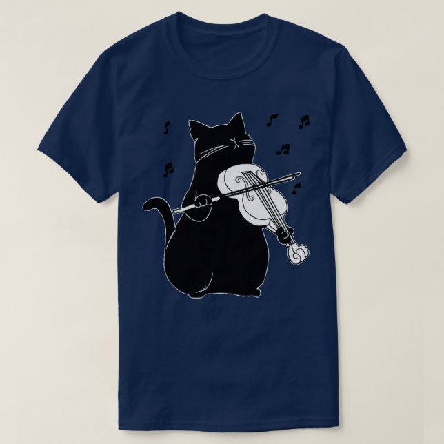 Black Cat Playing Violine Funny Musician Geschenk T-Shirt (Design vorne)