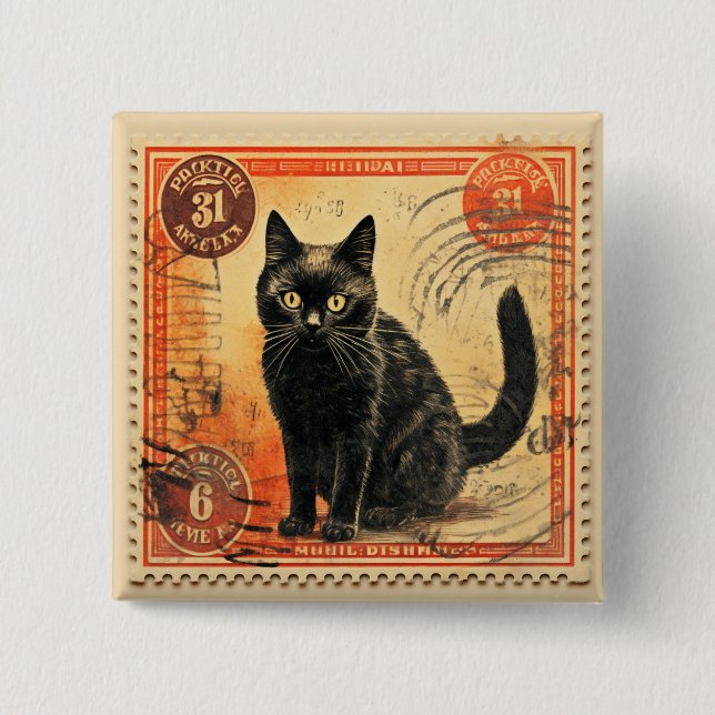 Black Cat Postage Briefmarke A Button (Vorderseite)