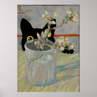 Black Cat Print Van Gogh Still Life Poster