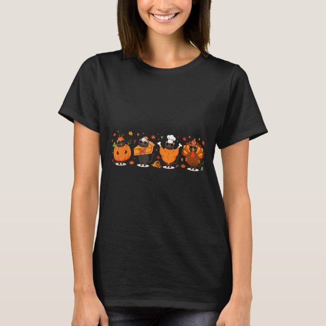 Black Cat Pumpkin E Turkey Thanksgiving Fall Cat L T-Shirt (Vorderseite)
