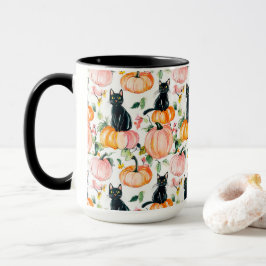 Black Cat & Pumpkin Fall Spooky Halloween Coffee Tasse