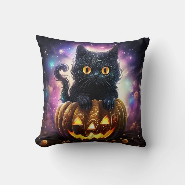 Black Cat Pumpkin Galaxy Kissen (Vorderseite)