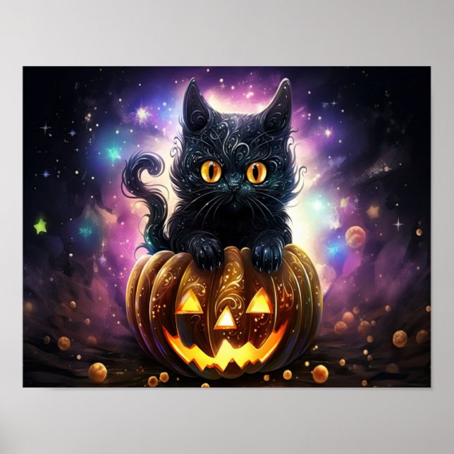 Black Cat Pumpkin Galaxy Poster (Vorne)