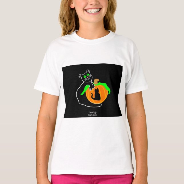 Black Cat Pumpkin Girl's White Basic T Shirt (Vorderseite)