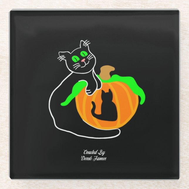 Black Cat Pumpkin Glass Untersetzer (Vorderseite)
