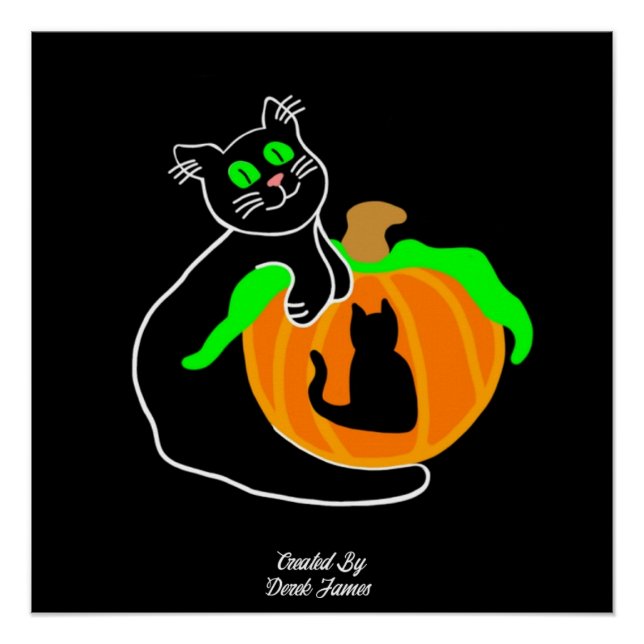 Black Cat Pumpkin Glossy Poster (Vorderseite)