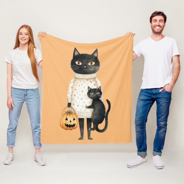 Black Cat & Pumpkin Halloween Fleece Blanket (Beispiel)