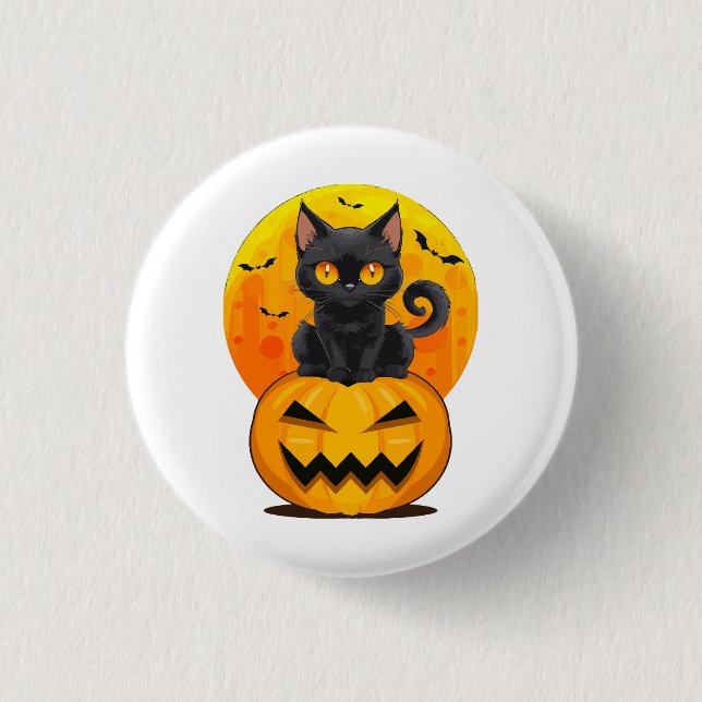 Black Cat Pumpkin Halloween-Kostüm Button (Vorderseite)