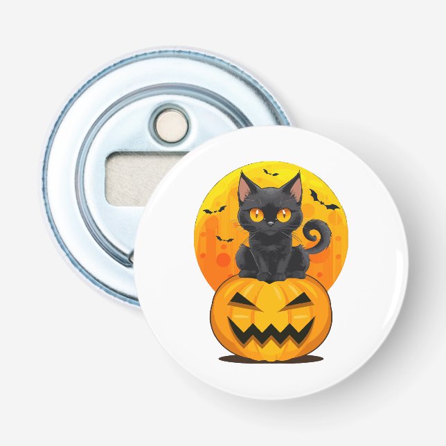 Black Cat Pumpkin Halloween-Kostüm Flaschenöffner (Vorderseite)