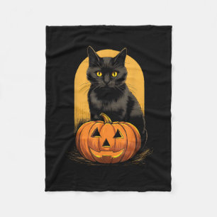 Black Cat Pumpkin Halloween Kostüm für Frauen Männ Fleecedecke