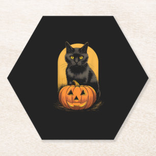 Black Cat Pumpkin Halloween Kostüm für Frauen Männ Untersetzer