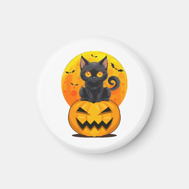 Black Cat Pumpkin Halloween-Kostüm Magnet (Vorne)