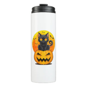 Black Cat Pumpkin Halloween-Kostüm Thermosbecher