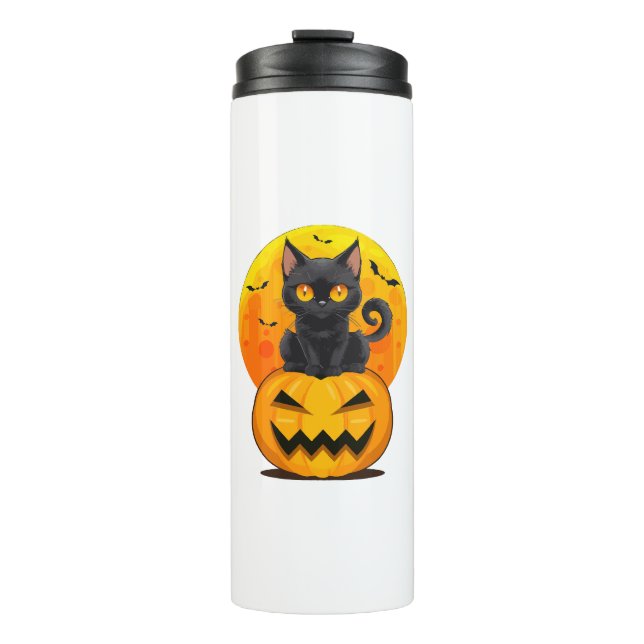 Black Cat Pumpkin Halloween-Kostüm Thermosbecher (Vorderseite)