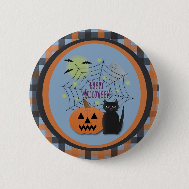 Black Cat & Pumpkin Kein Beängstigendes Halloween Button (Vorderseite)