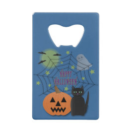 Black Cat & Pumpkin Kein Beängstigendes Halloween Geldbeutel Flaschenöffner