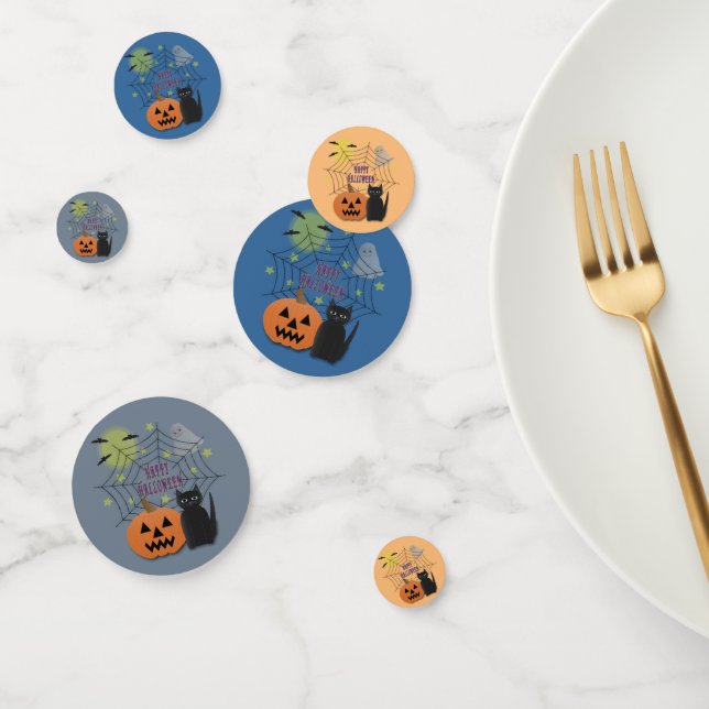 Black Cat & Pumpkin Kein Beängstigendes Halloween Konfetti (Gruppe)