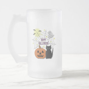Black Cat & Pumpkin Kein Beängstigendes Halloween Mattglas Bierglas