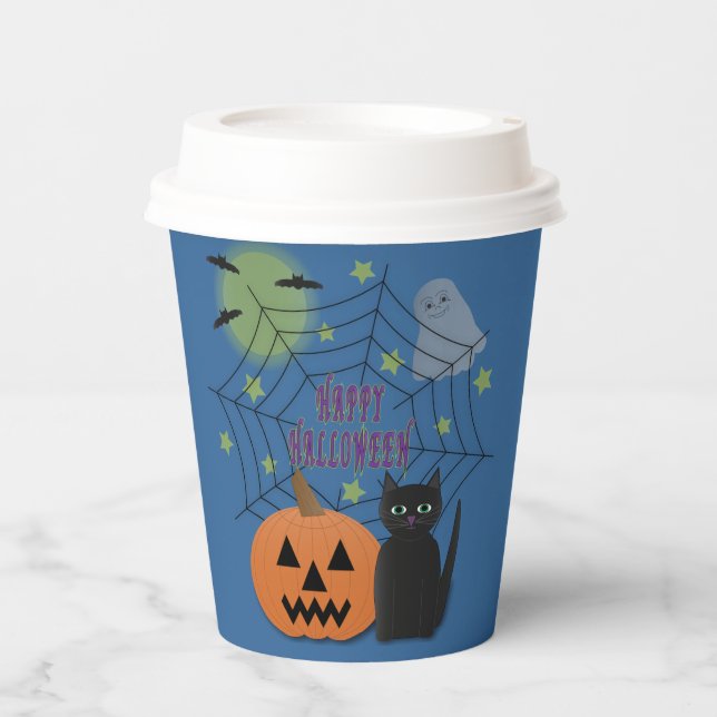 Black Cat & Pumpkin Kein Beängstigendes Halloween Pappbecher (Vorderseite)