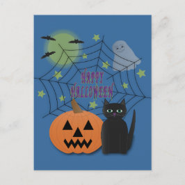 Black Cat & Pumpkin Kein Beängstigendes Halloween Postkarte