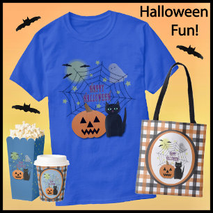 Black Cat & Pumpkin Kein Beängstigendes Halloween T-Shirt