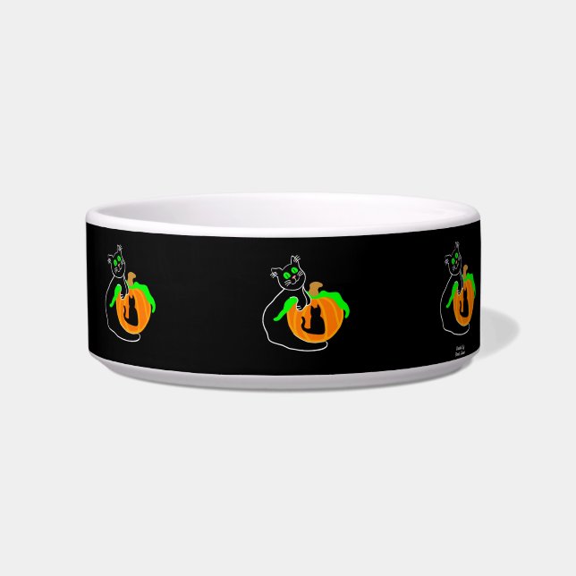 Black Cat Pumpkin Keramik Pet Bowl Napf (Rechts)