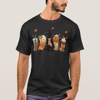 Black Cat Pumpkin LatFall Kaffee Herbstsaison T-Shirt