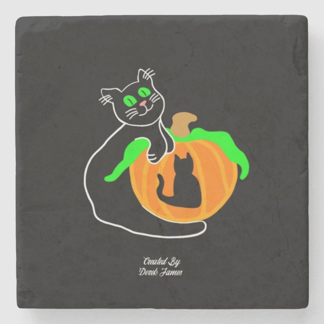 Black Cat Pumpkin Marble Stone Untersetzer (Vorderseite)