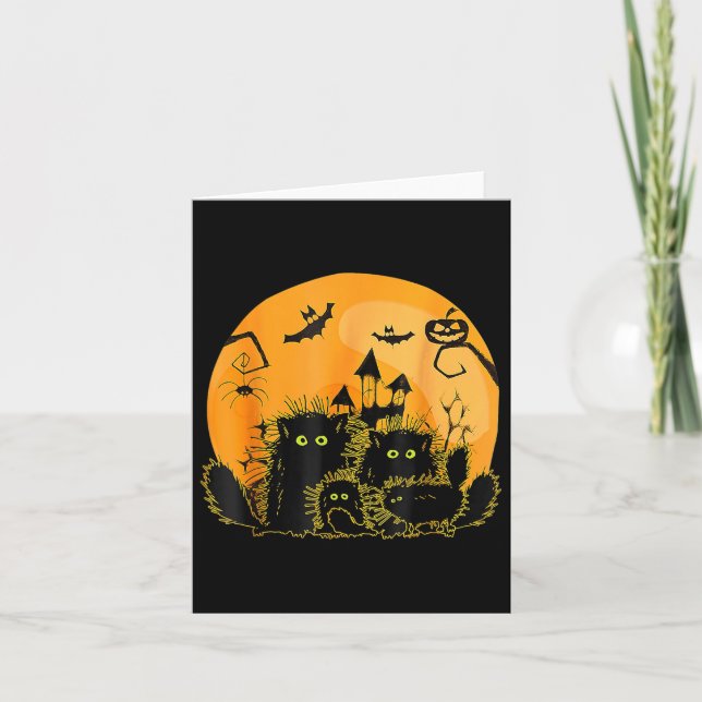 Black Cat Pumpkin Moon Halloween Karte (Vorderseite)