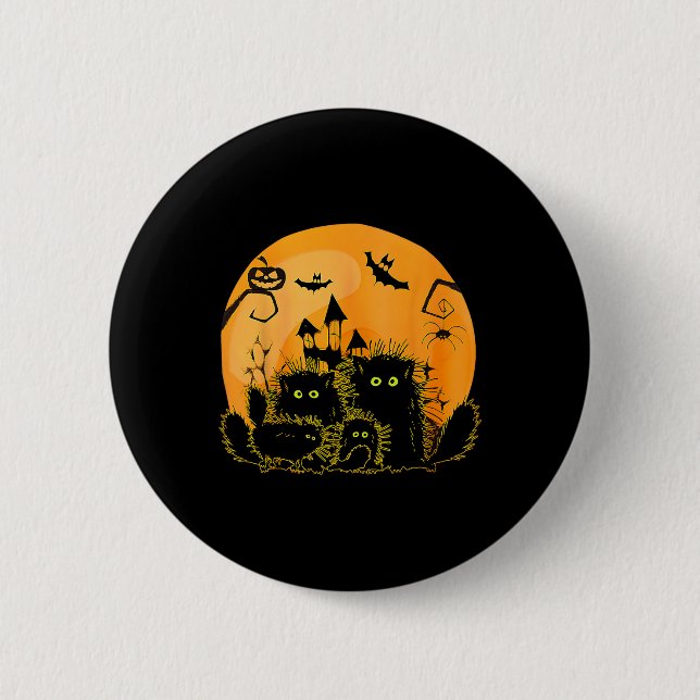 Black Cat Pumpkin Moon Halloween Kostüm Cat Lover Button (Vorderseite)