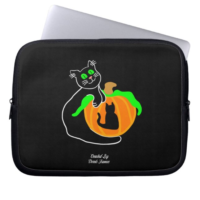 Black Cat Pumpkin Neoprene Laptop Sleeve (Vorderseite)