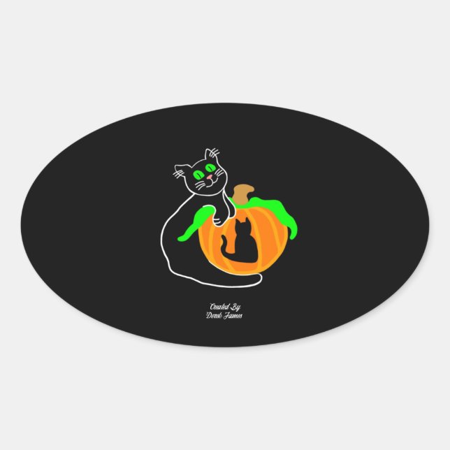 Black Cat Pumpkin Oval Sticker (Vorderseite)