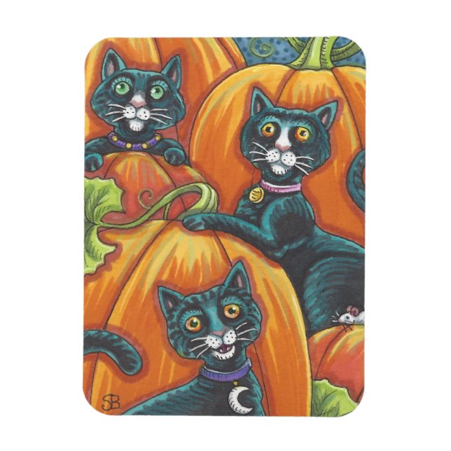 Black Cat Pumpkin Patch Halloween Magnet Holiday (Vertikal)