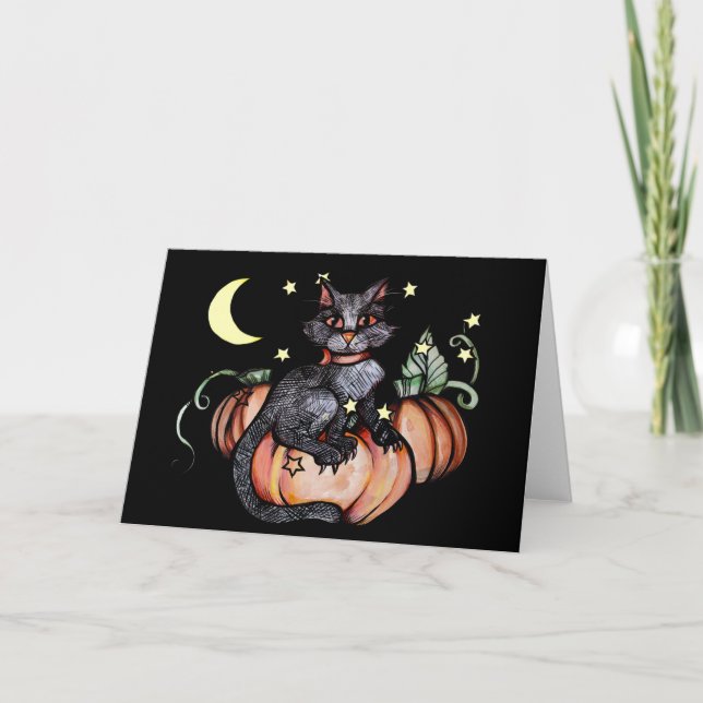 Black Cat Pumpkin Patch Moon Karte (Vorderseite)