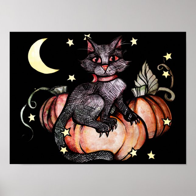Black Cat Pumpkin Patch Moon Poster (Vorne)