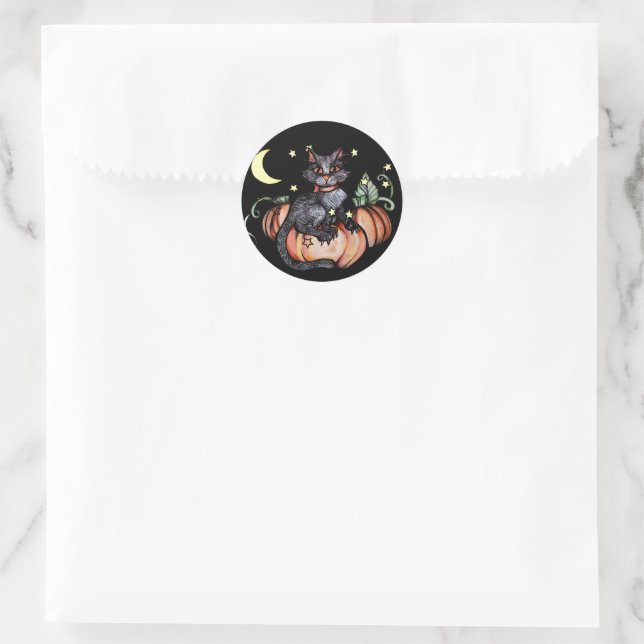 Black Cat Pumpkin Patch Moon Runder Aufkleber (Tasche)