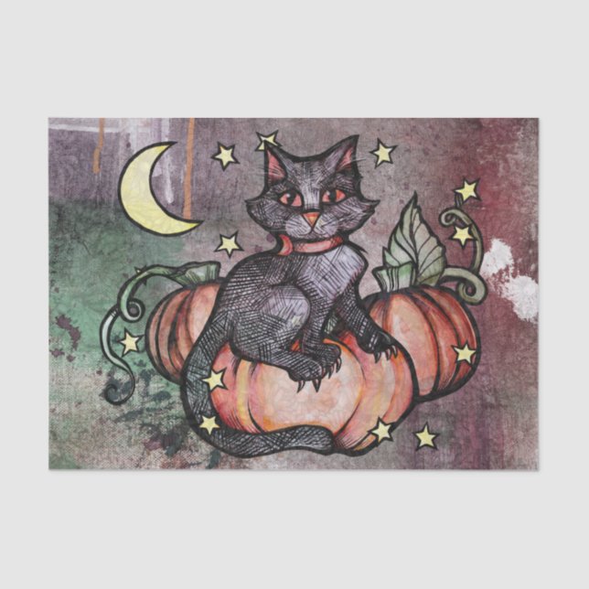 Black Cat Pumpkin Patch Moon Seidenpapier (Vorderseite)