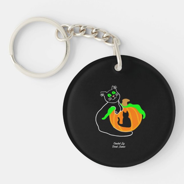 Black Cat Pumpkin Round Schlüsselanhänger (Vorderseite)