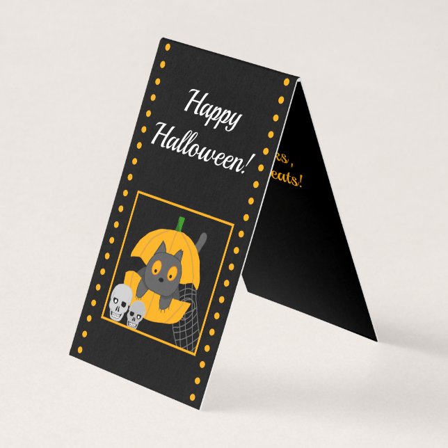 Black Cat Pumpkin Skulls Kids Halloween Card (Vorderseite)