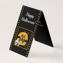 Black Cat Pumpkin Skulls Kids Halloween Card