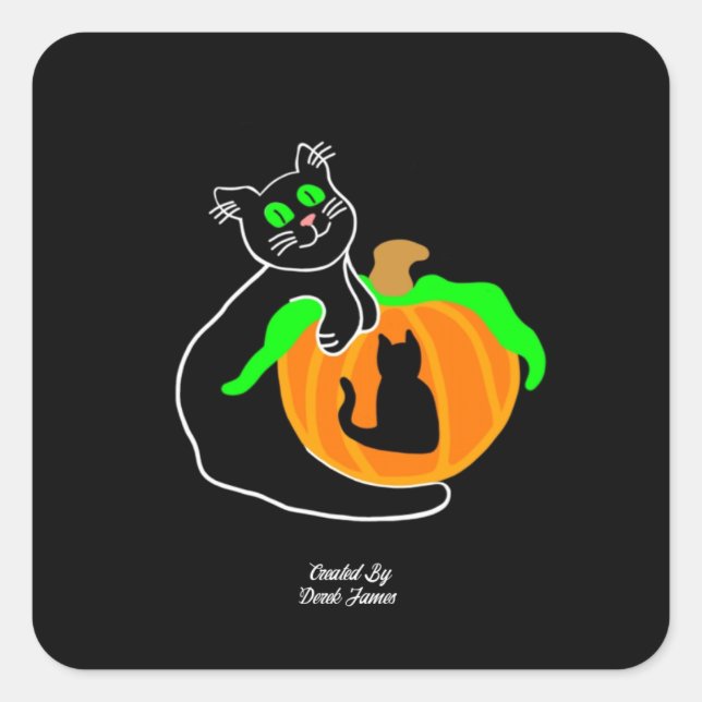 Black Cat Pumpkin Square Sticker (Vorderseite)