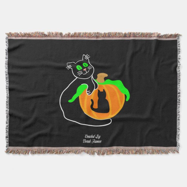 Black Cat Pumpkin Throw Blanket Decke (Vorderseite)