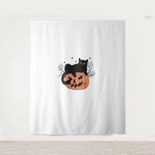 Black Cat Pumpkin Wandteppich
