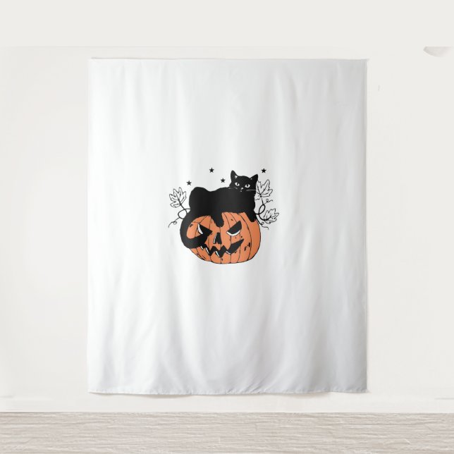 Black Cat Pumpkin Wandteppich (Vorderseite)